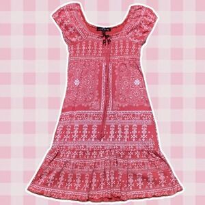 Almost Famous Boho Hippie Coral Short Sleeve Mid Length Babydoll Dress Size S